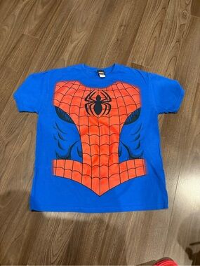 Vintage Marvel Spiderman Mad Engine Shirt Size Large Blue Blue Suit Y2K